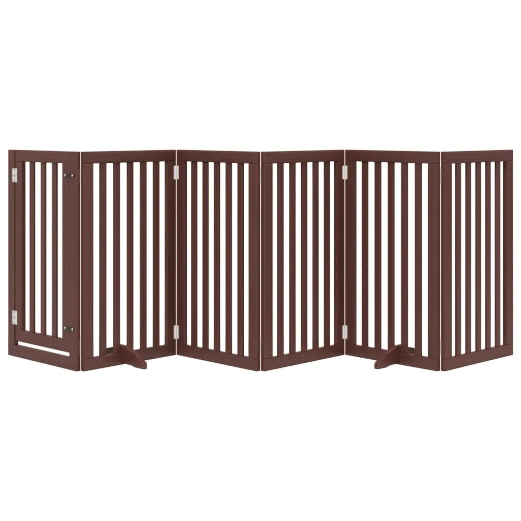 vidaXL Dog Gate with Door Foldable 6 Panels Brown 300 cm Poplar Wood