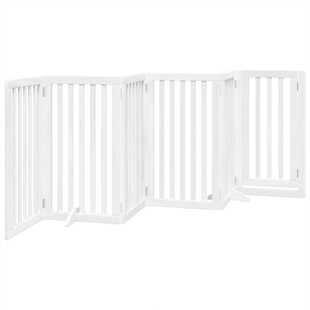 vidaXL Dog Gate with Door Foldable 6 Panels White 300 cm Poplar Wood