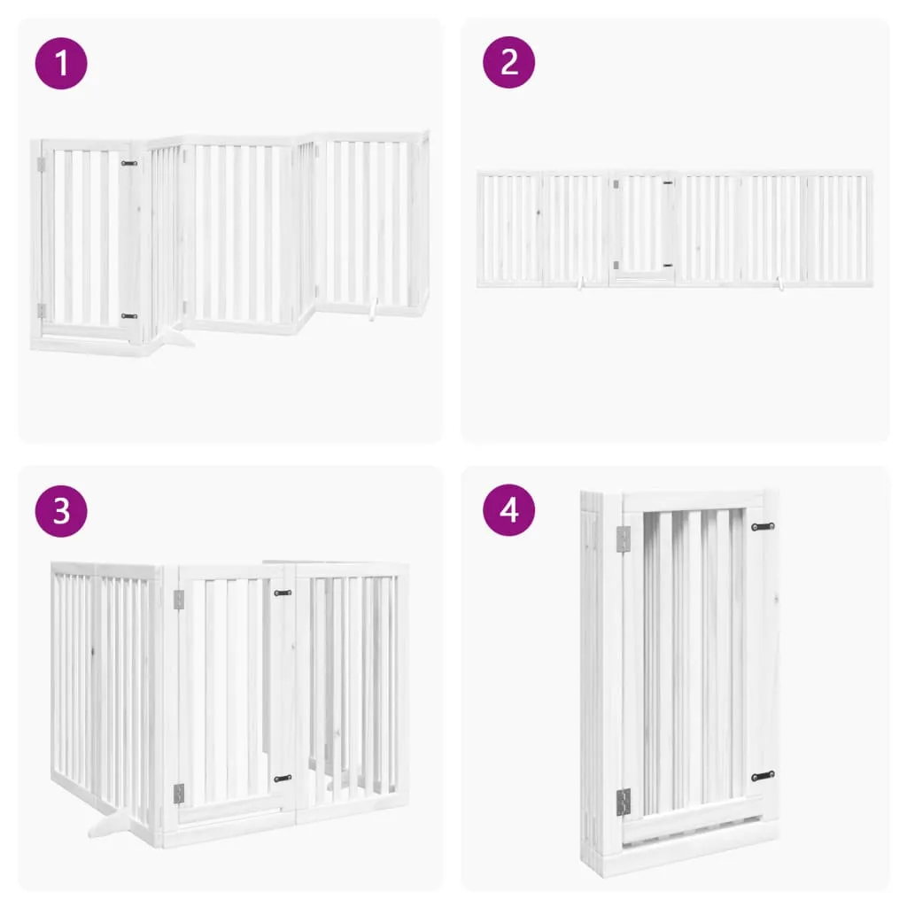 vidaXL Dog Gate with Door Foldable 6 Panels White 300 cm Poplar Wood