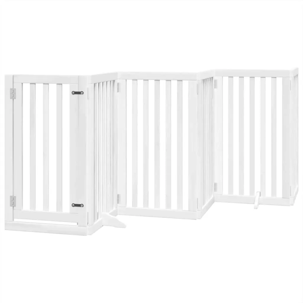 vidaXL Dog Gate with Door Foldable 6 Panels White 300 cm Poplar Wood