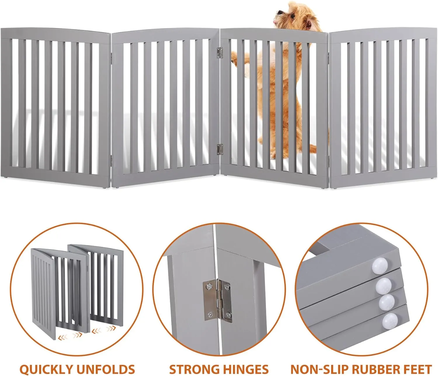 ZENY™ 24 Inch 4 Panels Pet Dog Gate, White Wooden Dog Door,Gate Foldable for House Doorway Stairs Indoor Wooden Fence