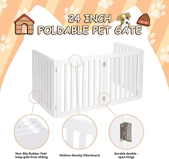 ZENY™ 24 Inch 4 Panels Pet Dog Gate, White Wooden Dog Door,Gate Foldable for House Doorway Stairs Indoor Wooden Fence