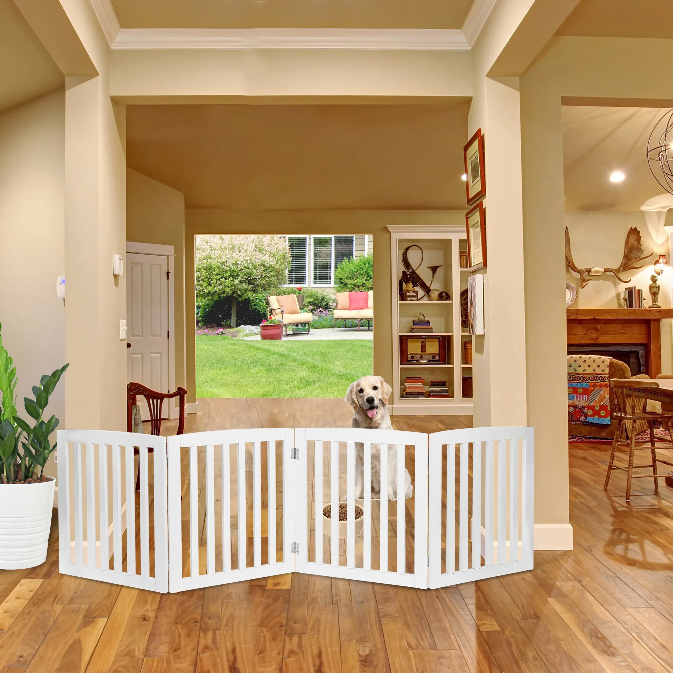 ZENY™ 24 Inch 4 Panels Pet Dog Gate, White Wooden Dog Door,Gate Foldable for House Doorway Stairs Indoor Wooden Fence