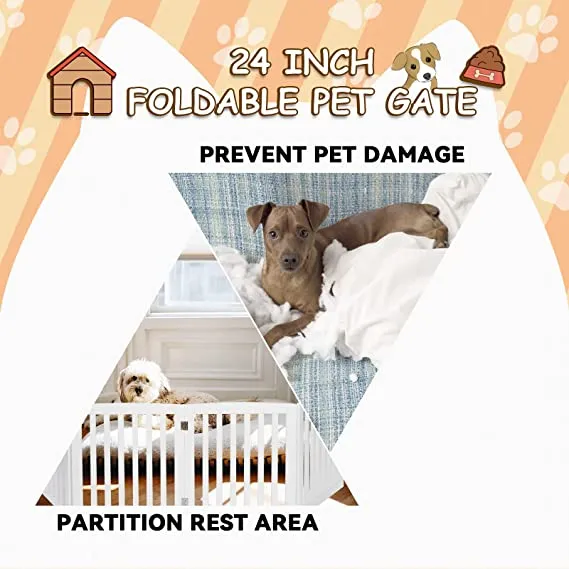 ZENY™ 24 Inch 4 Panels Pet Dog Gate, White Wooden Dog Door,Gate Foldable for House Doorway Stairs Indoor Wooden Fence