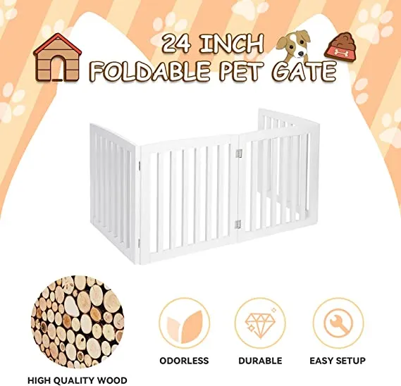 ZENY™ 24 Inch 4 Panels Pet Dog Gate, White Wooden Dog Door,Gate Foldable for House Doorway Stairs Indoor Wooden Fence