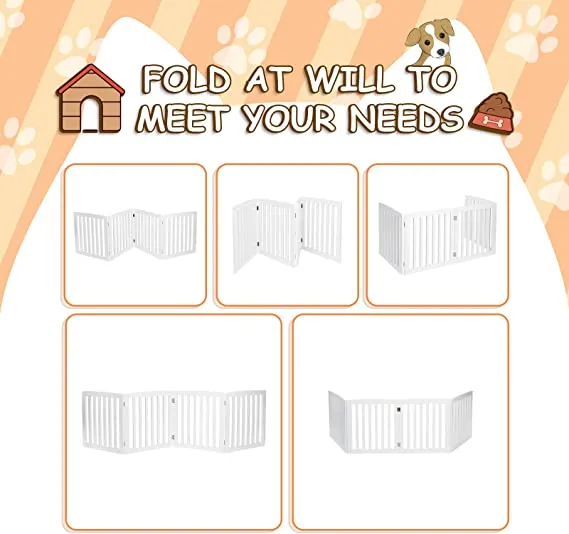 ZENY™ 24 Inch 4 Panels Pet Dog Gate, White Wooden Dog Door,Gate Foldable for House Doorway Stairs Indoor Wooden Fence